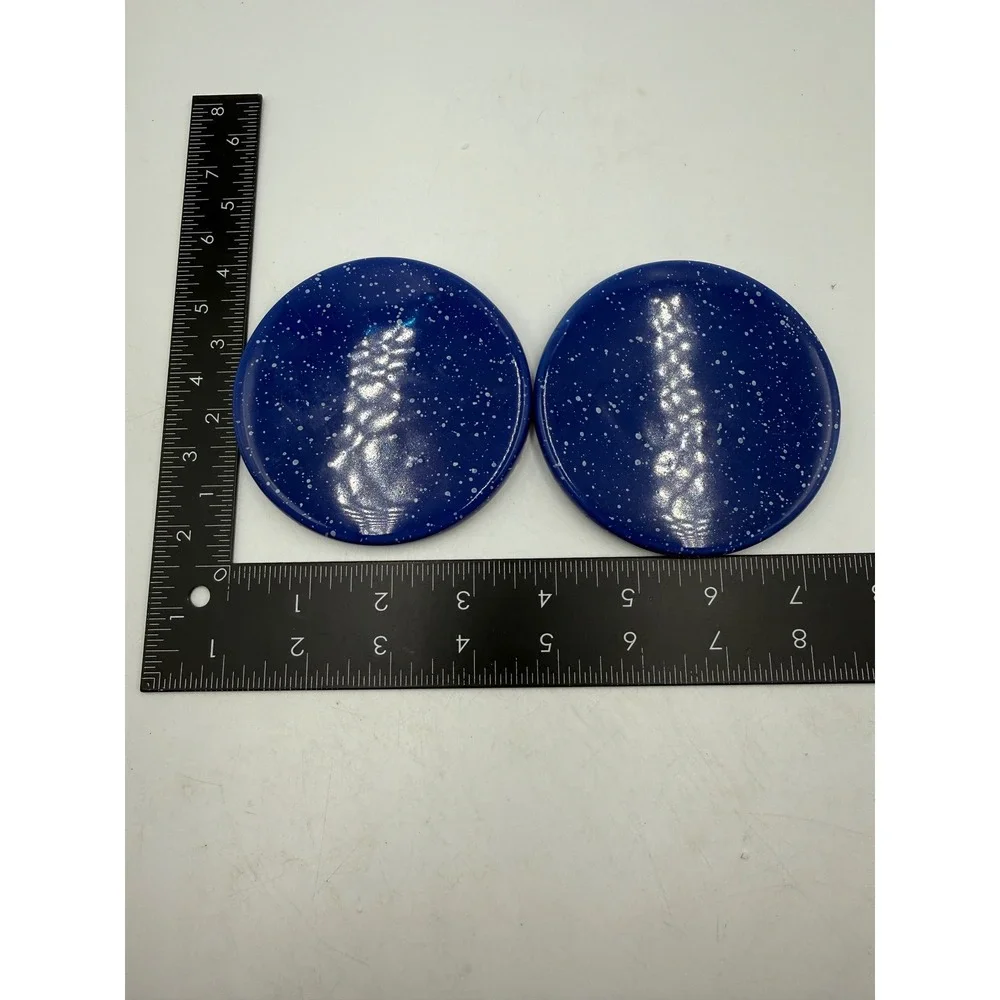 Handmade Blue Ceramic Speckled‎ Coasters Set of 2 Galaxy Splatter Round Pottery